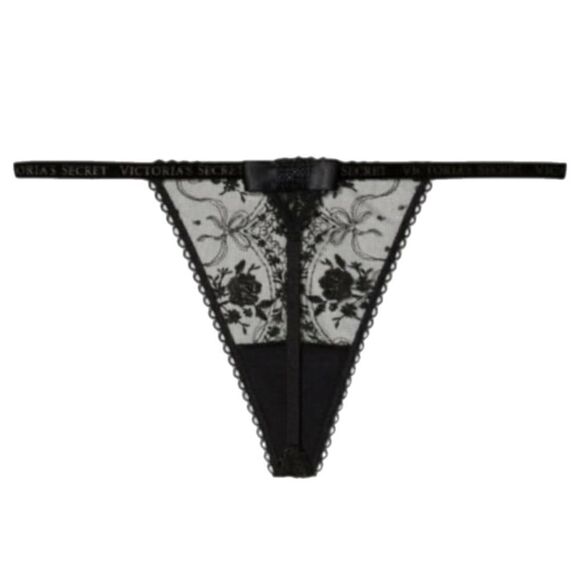 Victorias Secret Very Sexy stones Embellished Rose and Bows Mesh V String black - Picture 4 of 12